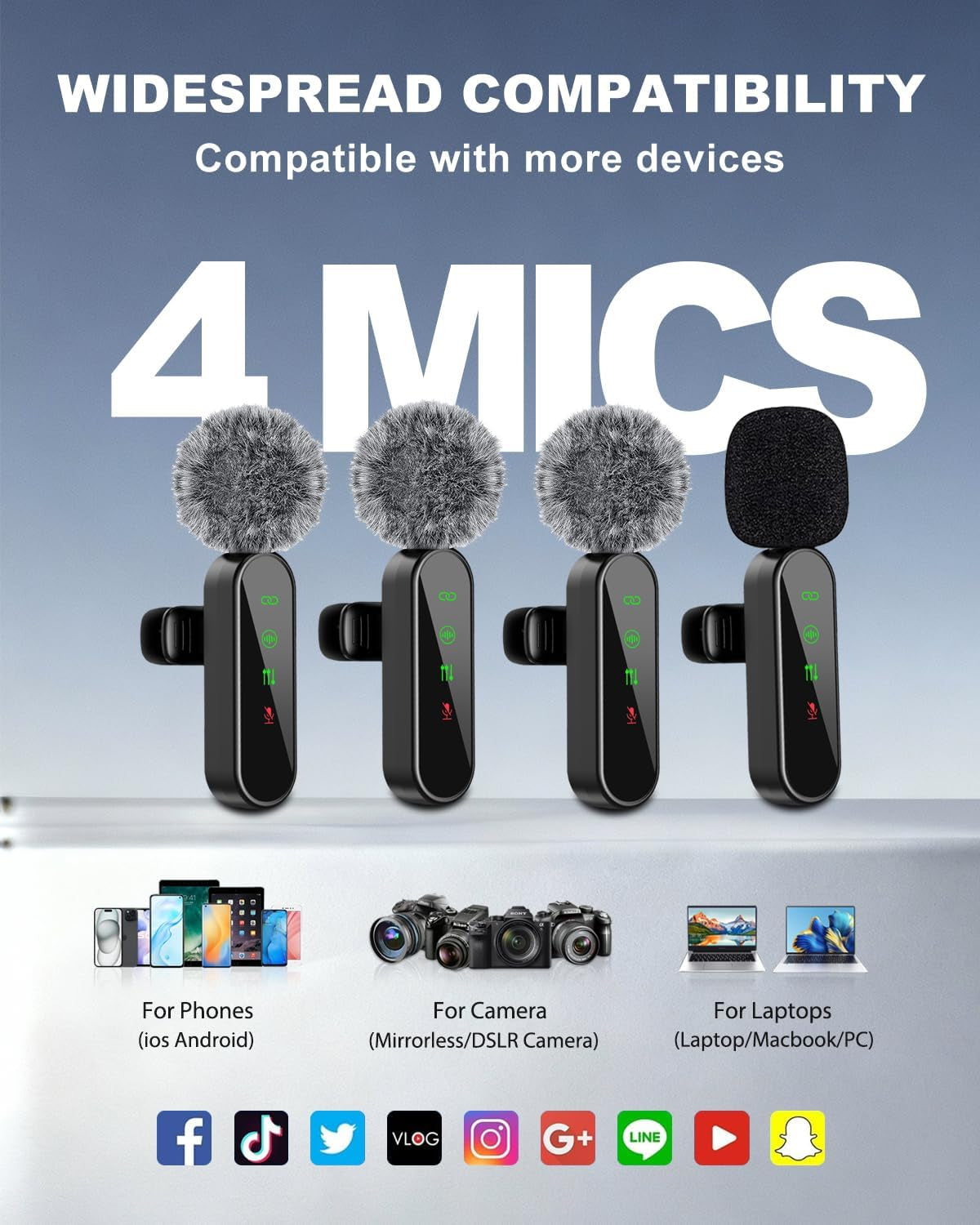 4-Pack Wireless Lavalier Microphone – Clip-On Mic for iPhone & Android