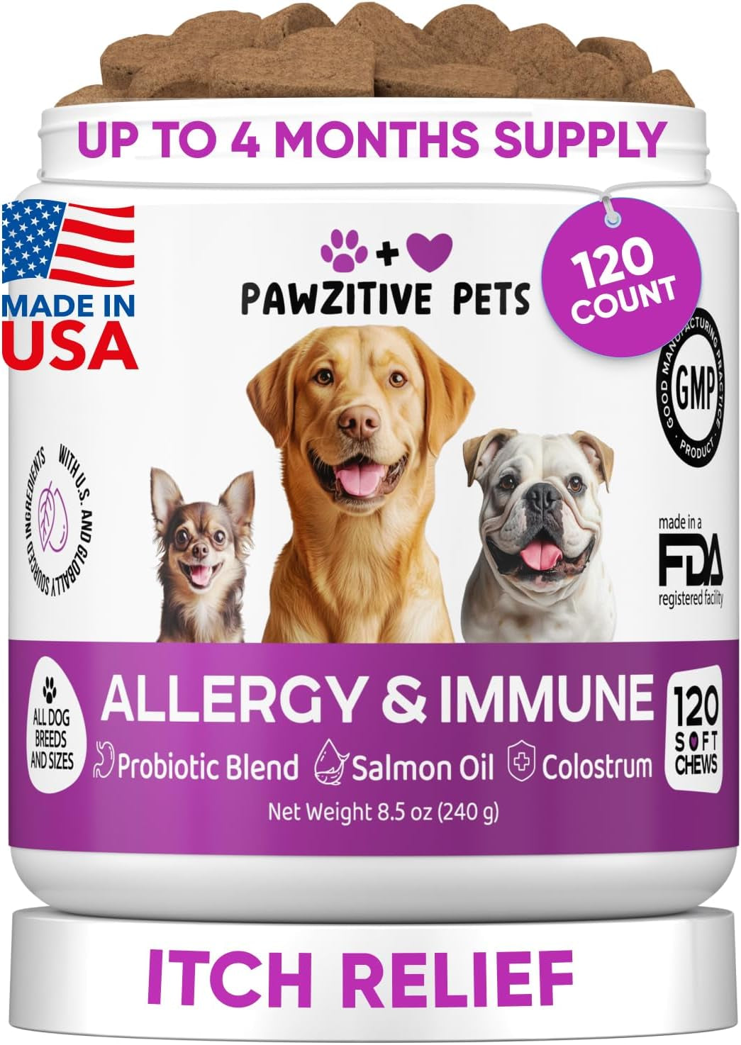 Pawzitive Pets Hemp Calming Chews for Dogs – 120 Soft Treats