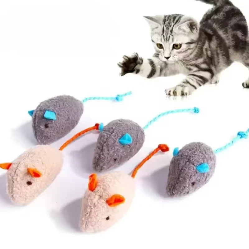 Interactive Plush Mouse Cat Toy Set – Random Colour Pack