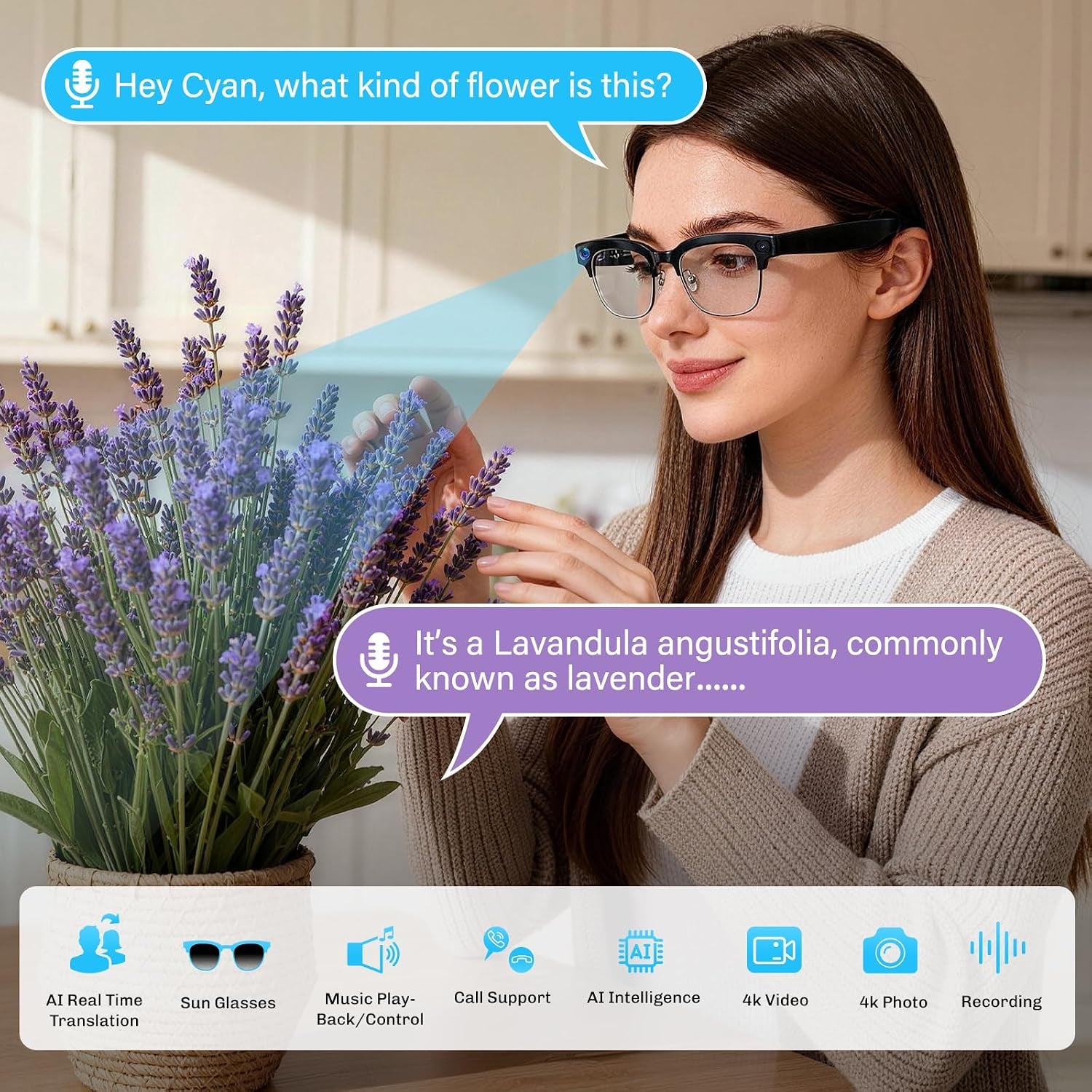 SGUKZF AI Smart Glasses with 4K Camera & Bluetooth Audio